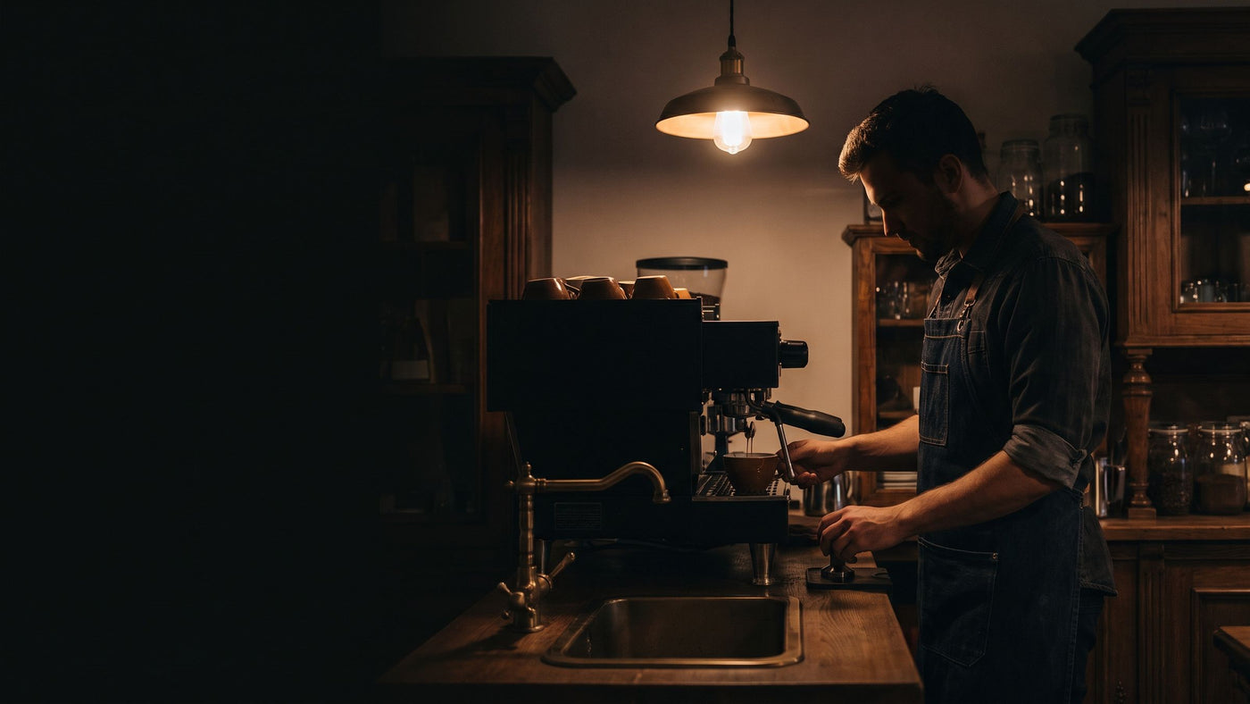 Barista an der Siebträgermaschine